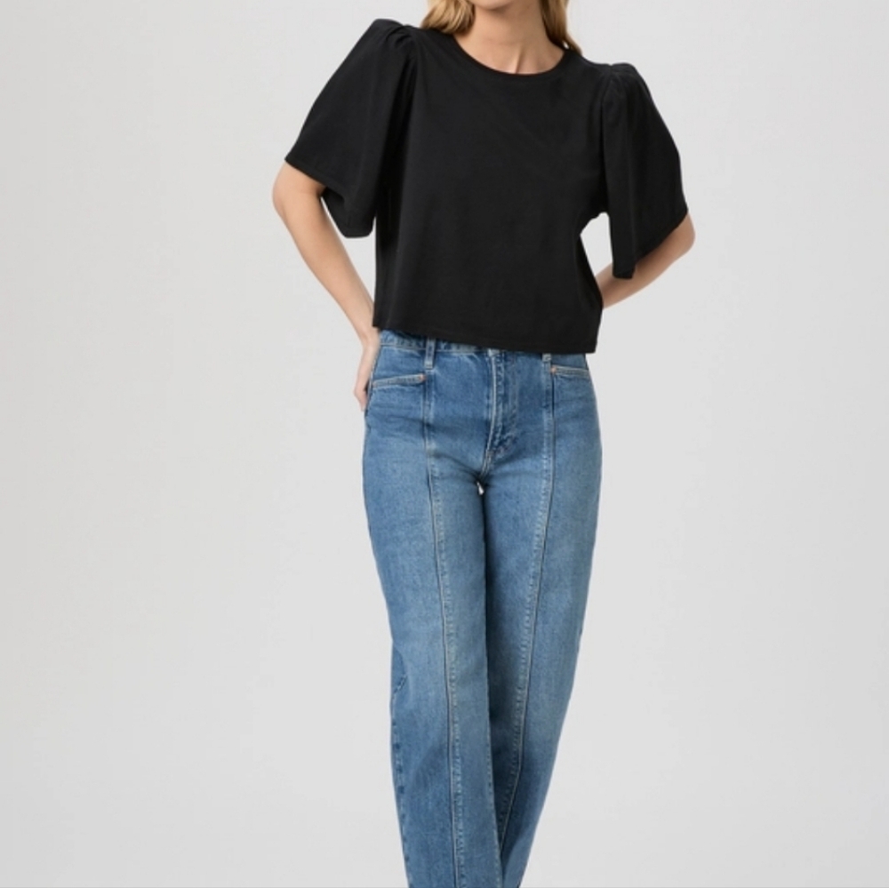Paige Black Sigrid Puff Sleeve Tee Shirt Size XS NWT $119 Minimalist Modern Chic